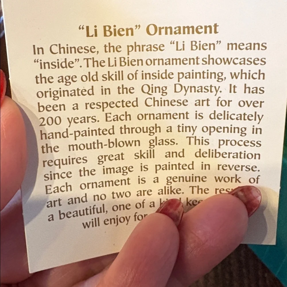 Li Bien hand painted mouth blown Angel Ornament 5” unique keepsake Chinese ART